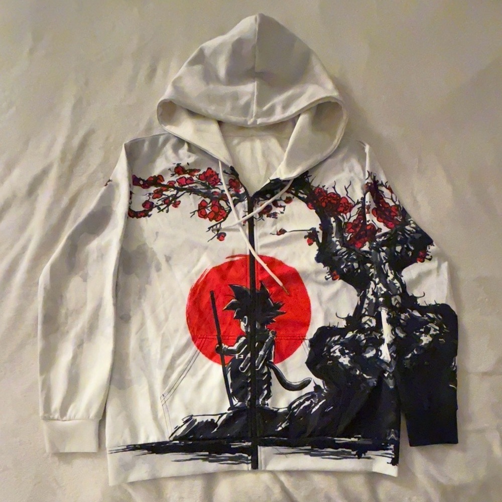 Dragon Ball Z Goku Samurai Cherry Blossom Red Sun Zip Hoodie